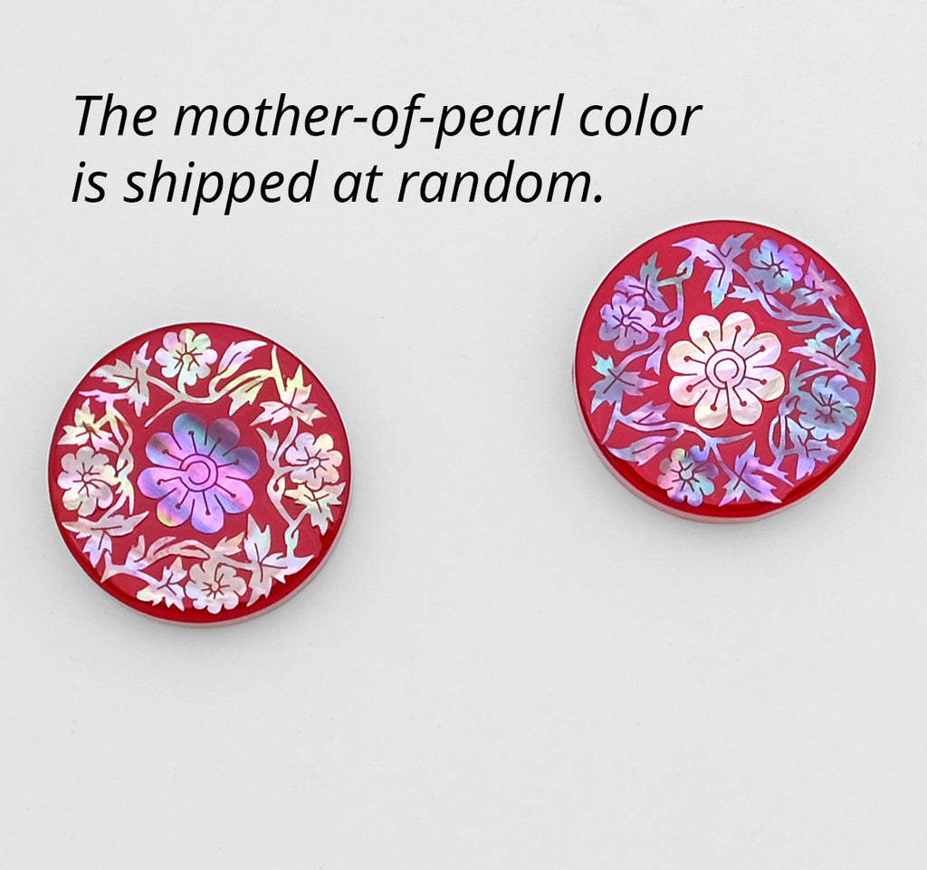 Mother of Pearl Set of 2 Red Golf Ball Marker with Butterfly and Chrysanthemum Design