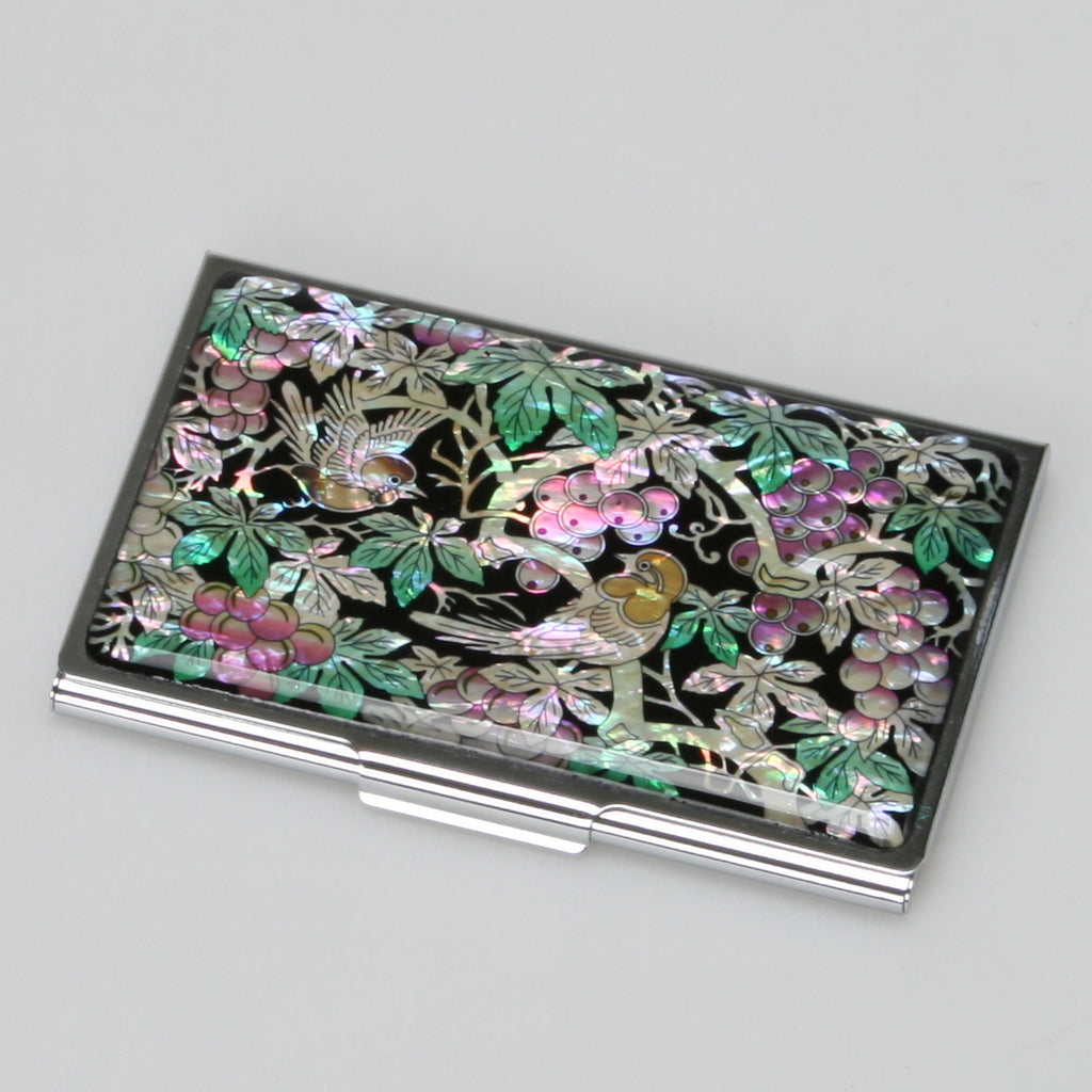 Mother of Pearl Business Card Case - Bird Grape Design Credit Card Holder