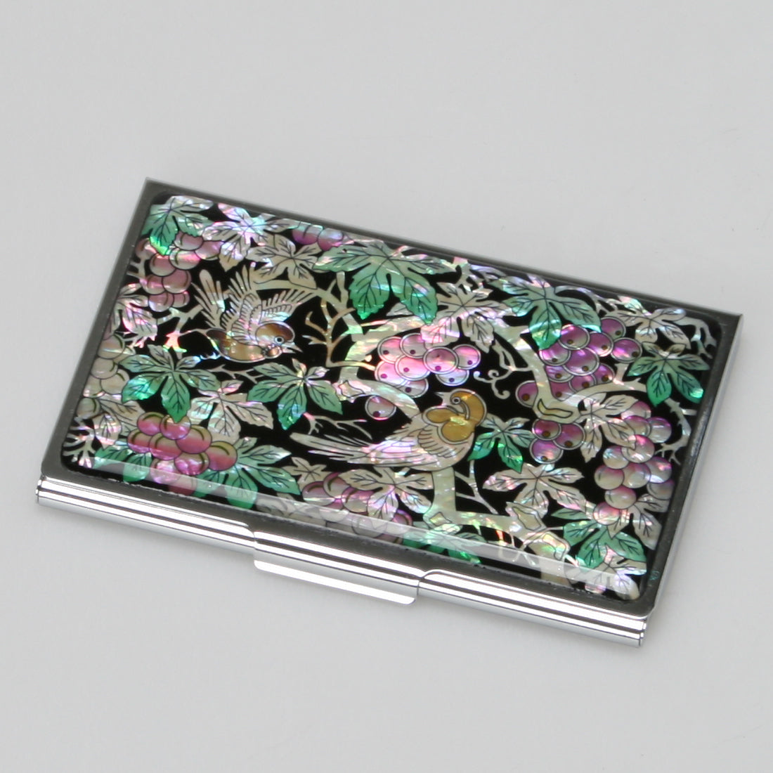 Mother of Pearl Business Card Case - Bird Grape Design Credit Card Holder