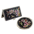 Mother of Pearl Pink Flower Business Card Case Compact Mirror Gift Set