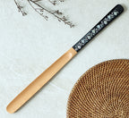 Mother of Pearl Peony Flower Long Wood Shoehorn - Handcrafted Shoe Horn with Leather Strap