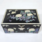 Mother of Pearl Black Flower Wood Jewelry Box - Keepsake Ring Earring Case