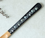 Mother of Pearl Peony Flower Long Wood Shoehorn - Handcrafted Shoe Horn with Leather Strap