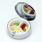 Mother of Pearl Long Life Emblems Pill Box - 3 Compartment Portable Round Vitamin Case