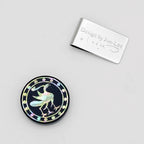 Mother of Pearl Set of 2 Black Golf Ball Marker with Arabesque and Three-legged Crow Design