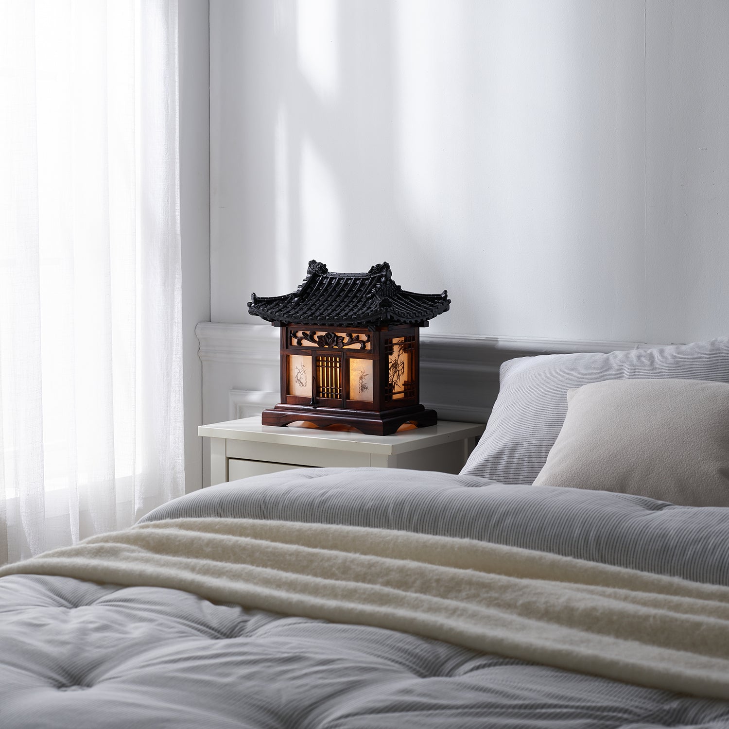 Traditional Korean Wood Lamp - Handmade Bedside Bedroom Accent Light