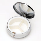 Mother of Pearl Long Life Emblems Pill Box - 3 Compartment Portable Round Vitamin Case
