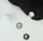 Mother of Pearl Set of 2 Black Golf Ball Marker with Arabesque and Three-legged Crow Design