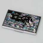 Mother of Pearl Business Card Case - Crane & Pine Tree Design Credit Card Holder