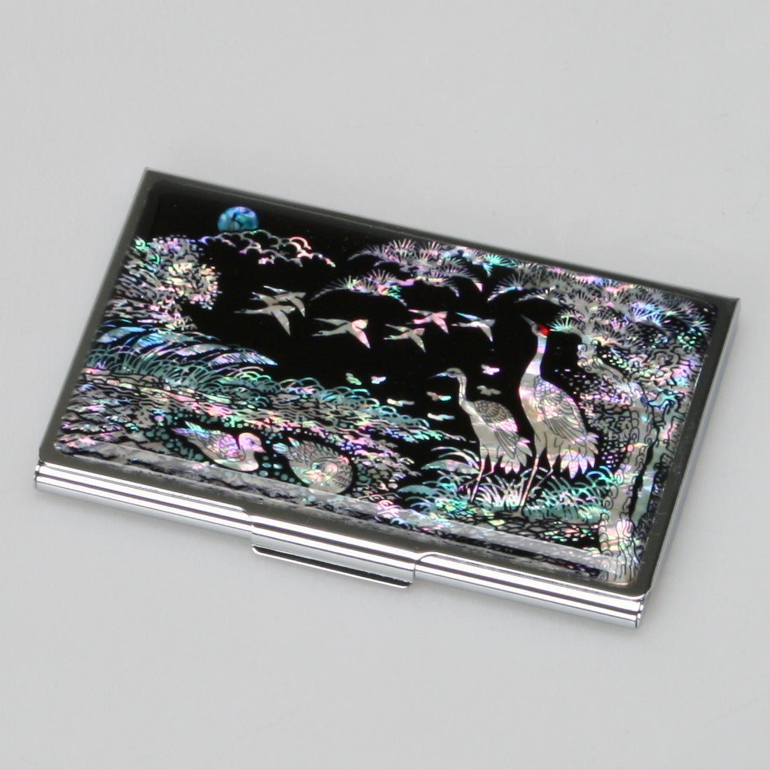 Mother of Pearl Business Card Case - Crane & Pine Tree Design Credit Card Holder