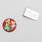 Mother of Pearl Set of 2 Red Golf Ball Marker Hat Clip Gift Set with Butterfly and Chrysanthemum Design