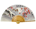 Premium Hand Painted Apricot Flower under Snow Folding Fan - White Paper Bamboo Wood Wall Deco