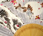 Premium Hand Painted Apricot Flower under Snow Folding Fan - White Paper Bamboo Wood Wall Deco