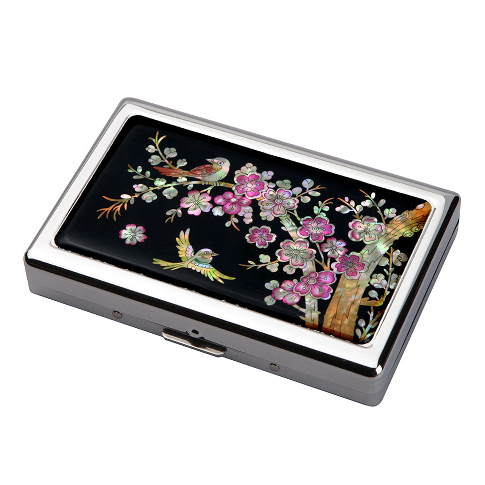 Mother of Pearl Flower & Bird Cigarette Case for 100S King Size - Credit Card Cash Wallet