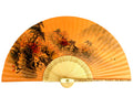 Premium Hand Painted Fall Scene Folding Fan - Yellow Soil Dyed Paper Painting Home Deco