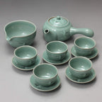 Korean 5-Person Celadon Porcelain Tea Set with Saucers - Inlaid Crane & Cloud