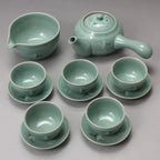 Korean 5-Person Celadon Porcelain Tea Set with Saucers - Inlaid Crane & Cloud
