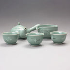 Korean 3-Person Celadon Porcelain Tea Set - Inlaid Crane and Cloud Design