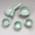 Korean 3-Person Celadon Porcelain Tea Set - Inlaid Crane and Cloud Design
