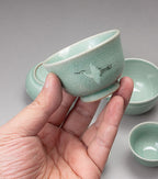 Korean 5-Person Celadon Porcelain Tea Set - Inlaid Crane and Cloud Design
