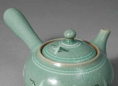 Korean 3-Person Celadon Porcelain Tea Set - Inlaid Crane and Cloud Design