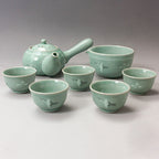 Korean 5-Person Celadon Porcelain Tea Set - Inlaid Crane and Cloud Design