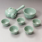 Korean 5-Person Celadon Porcelain Tea Set - Inlaid Crane and Cloud Design