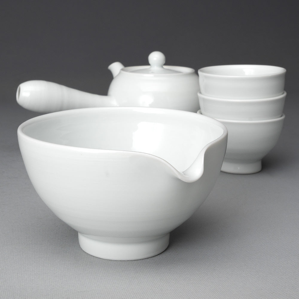 Korean 3-Person White Porcelain Tea Set - Traditional Tea Ceremony Service Set