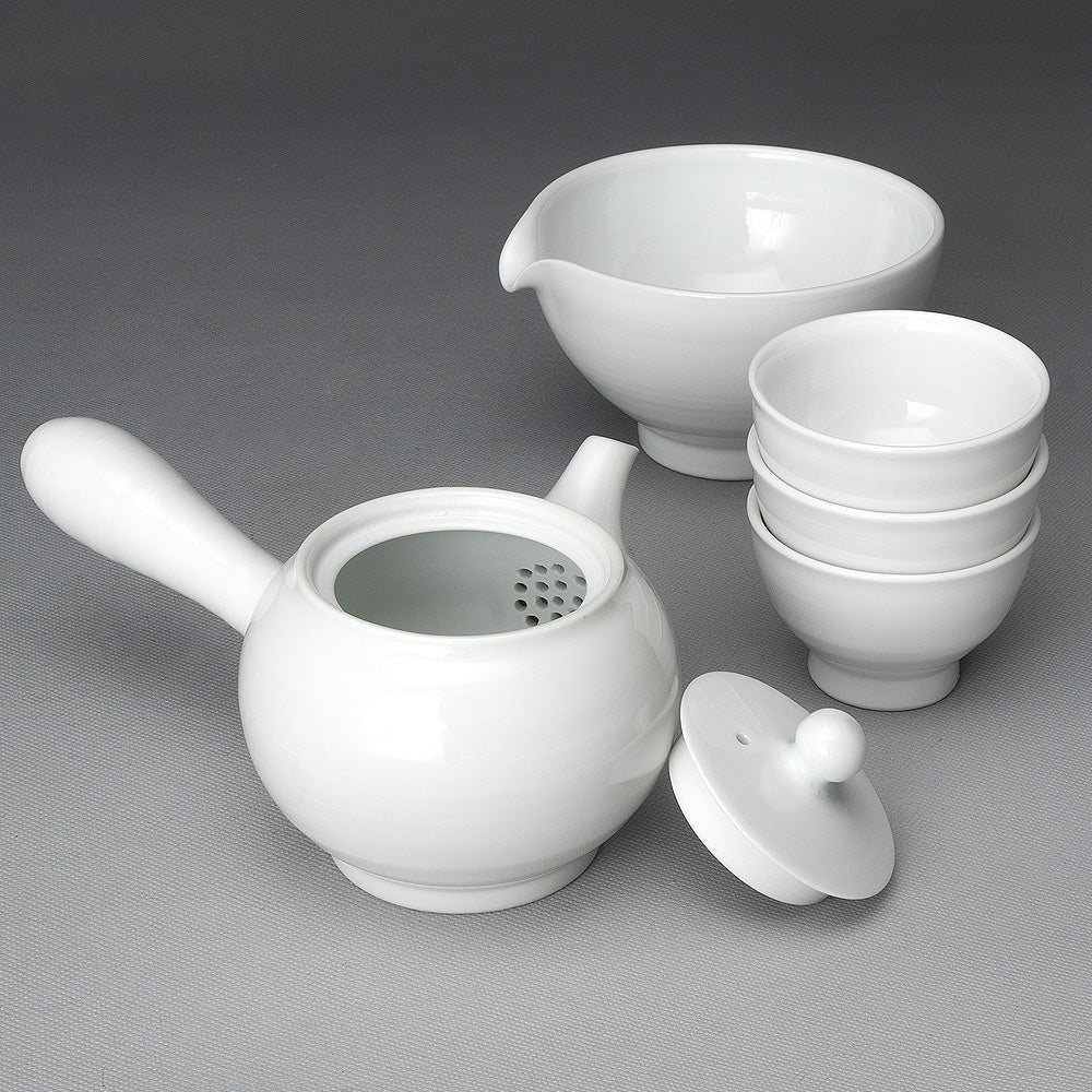 Korean 3-Person White Porcelain Tea Set - Traditional Tea Ceremony Service Set