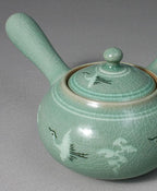 Korean 3-Person Celadon Porcelain Tea Set with Saucers - Inlaid Crane & Cloud
