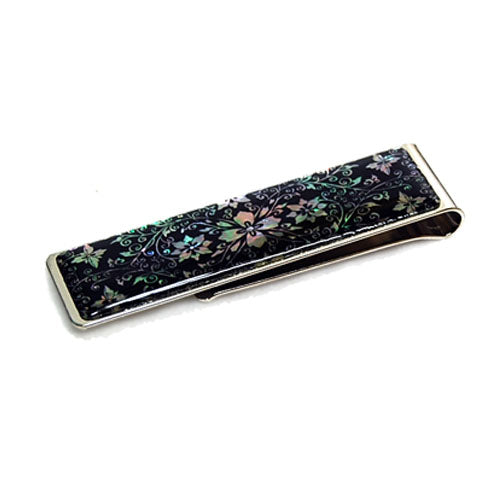 Mother of Pearl Money Clip - Arabesque Design Luxury Metal Cash Clamp