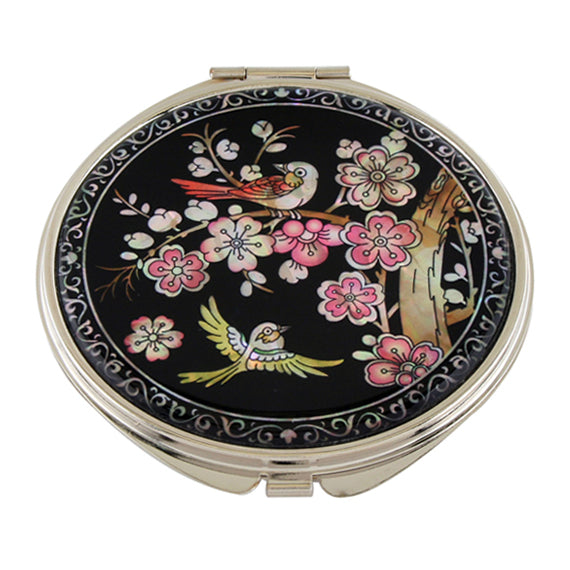 Mother of Pearl Pink Flower Business Card Case Compact Mirror Gift Set