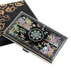 Mother of Pearl Bamboo Orchid Plum Flower Business Card Case - Metal Credit Card Holder