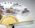 Premium Hand Painted Autumn Landscape Folding Fan - White Paper Bamboo Wood Wall Deco