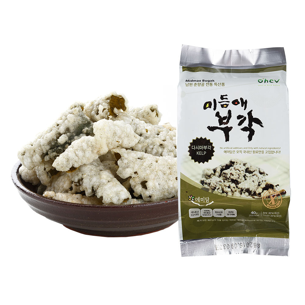 Kelp Seaweed Sweet Rice Crisps (8-Pack) - Savory Korean Kim Bugak Snack