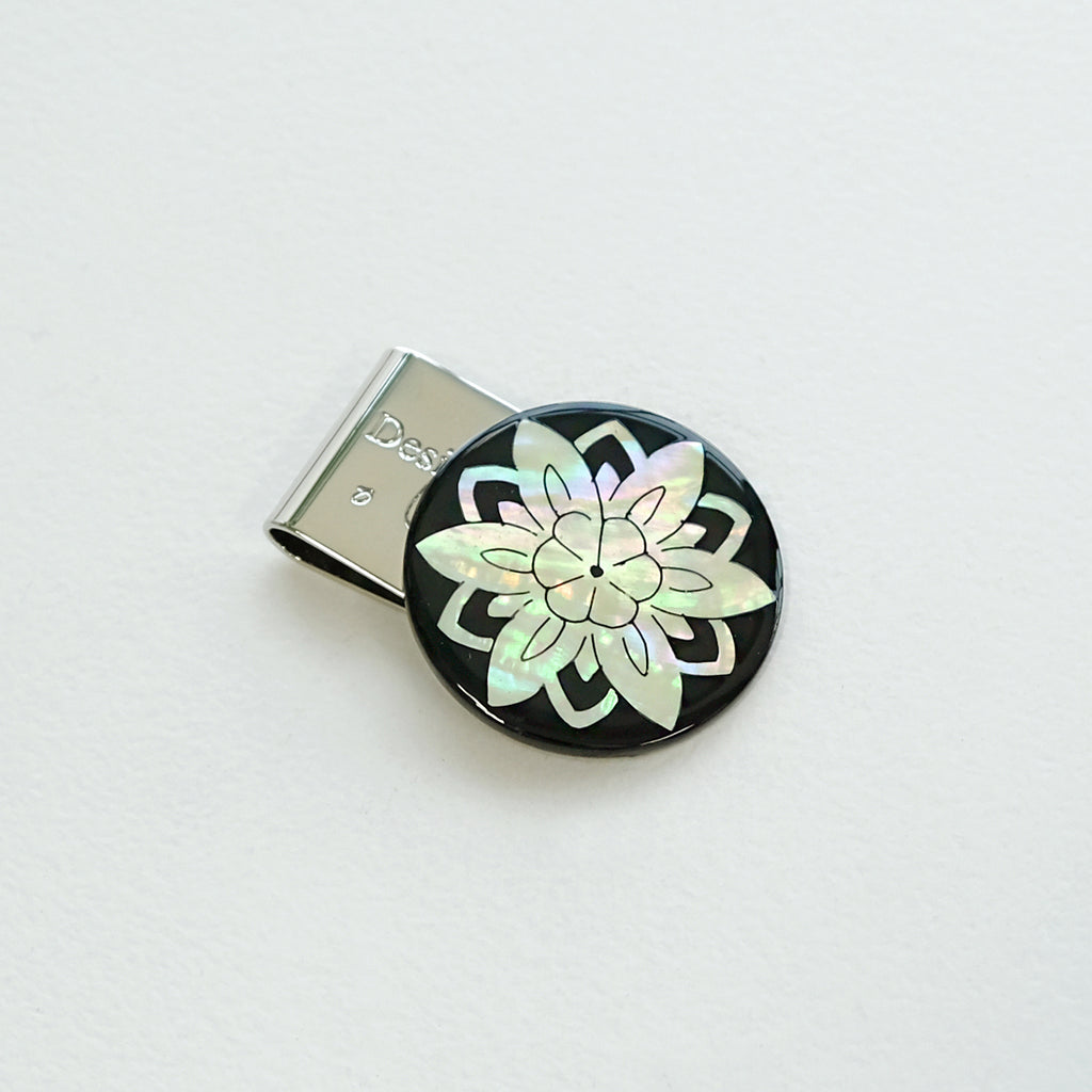 Mother of Pearl Golf Ball Marker Cap Clip Set with Lotus Flower Design