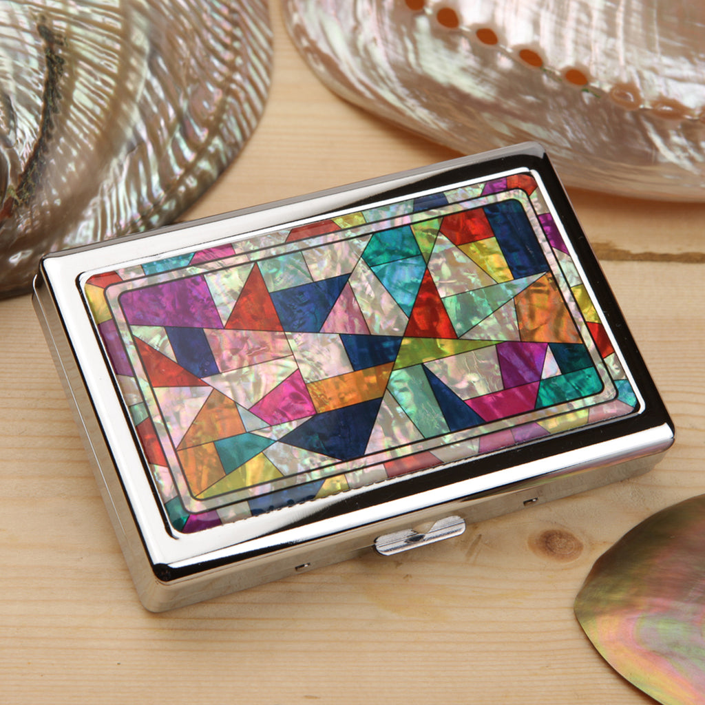 Mother of Pearl Patchwork Cigarette Case for 100S King Size - Credit Card Cash Wallet