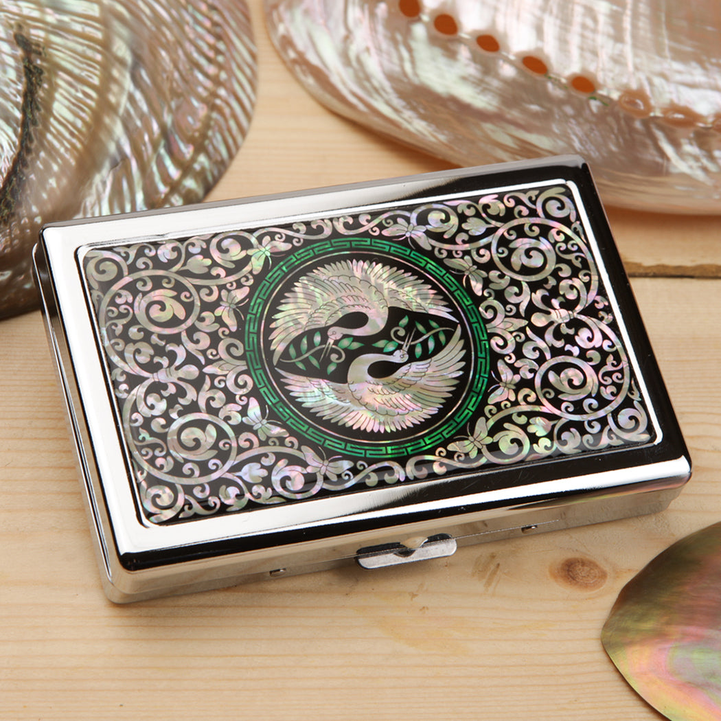 Mother of Pearl Double Bird Cigarette Case for 100S King Size - Credit Card Cash Wallet