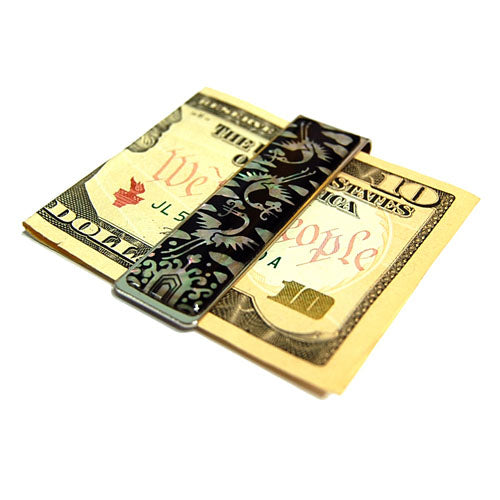 Mother of Pearl Money Clip - Crane & Cloud Design Luxury Steel Cash Clamp