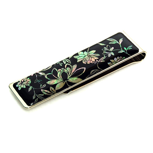 Mother of Pearl Money Clip - Peony Flower Design Luxury Prosperity Symbol