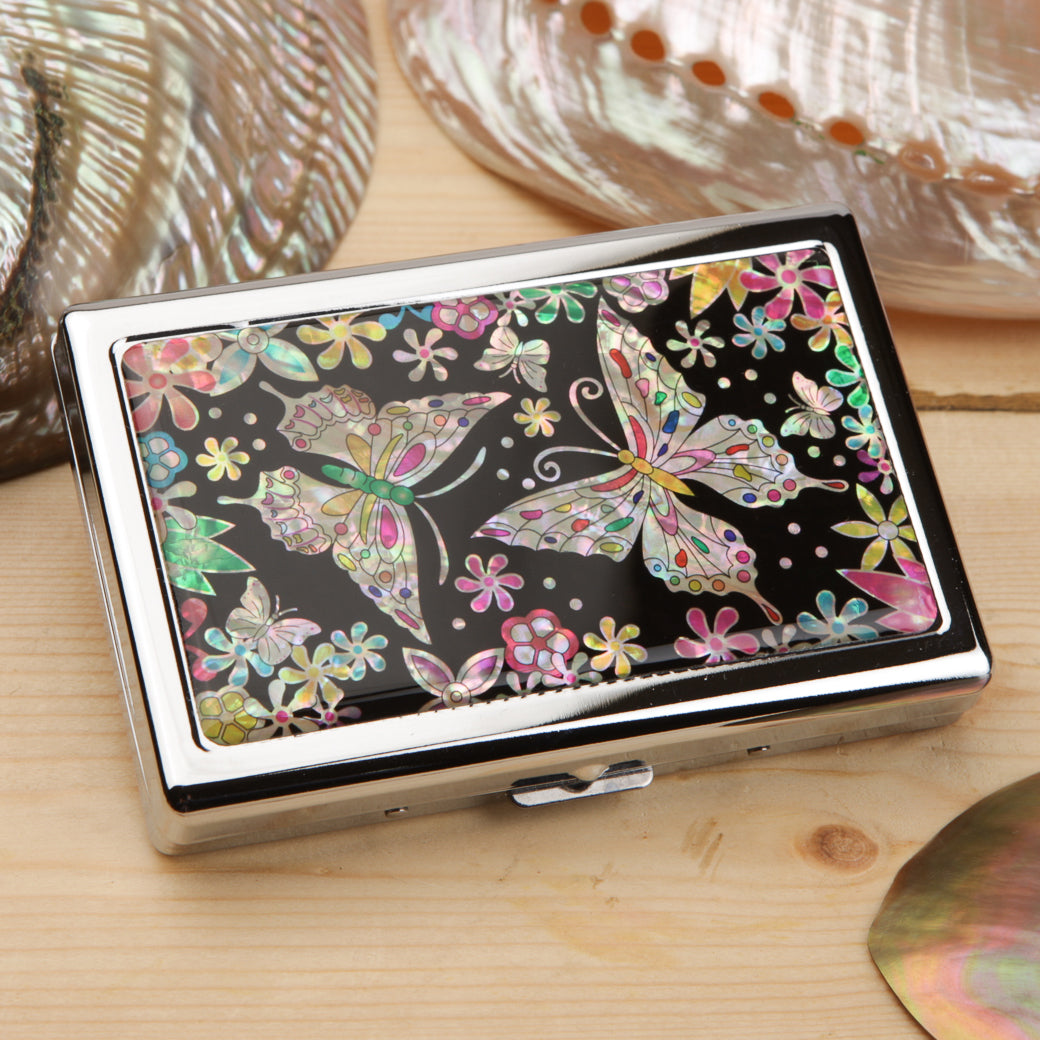 Mother of Pearl Flower & Butterfly Cigarette Case for 100S King Size - Card Cash Wallet