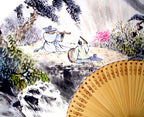 Premium Hand Painted Moonlit Musicians Folding Fan - White Paper Bamboo Wood Home Deco