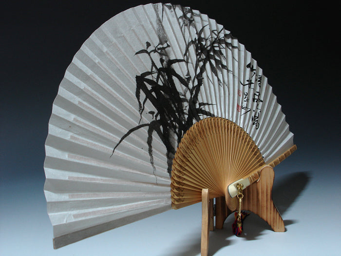 Premium Hand Painted Bamboo Painting Folding Fan - White Paper Home Deco