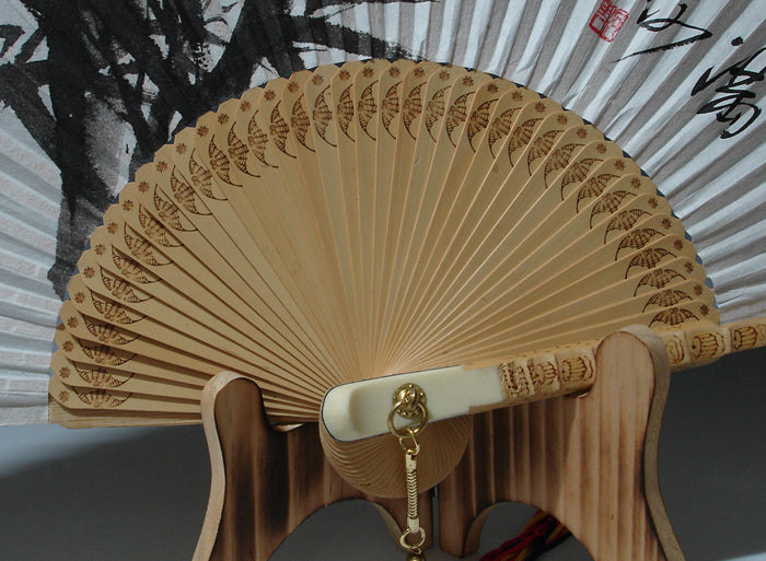 Premium Hand Painted Bamboo Painting Folding Fan - White Paper Home Deco