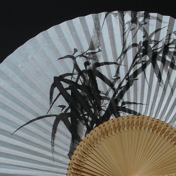 Premium Hand Painted Bamboo Painting Folding Fan - White Paper Home Deco