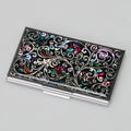 Mother of Pearl Arabesque Black Business Card Case - Slim Metal Credit Card Holder