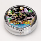 Mother of Pearl Long Life Emblems Pill Box - 3 Compartment Portable Round Vitamin Case