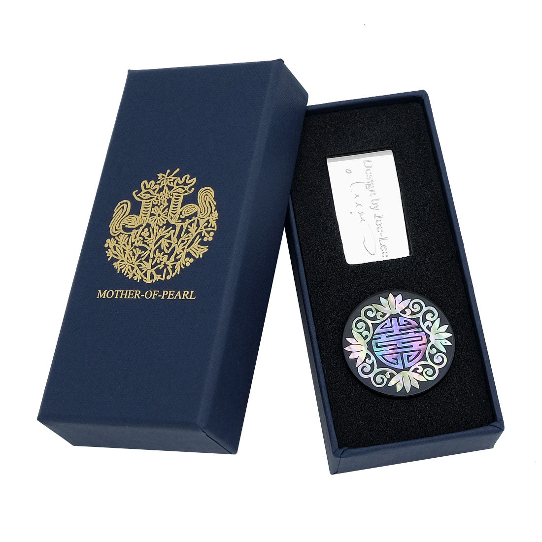 Mother of Pearl Golf Ball Marker and Cap Clip Set with Arabesque Design
