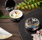 Mother of Pearl Long Life Emblems Pill Box - 3 Compartment Portable Round Vitamin Case