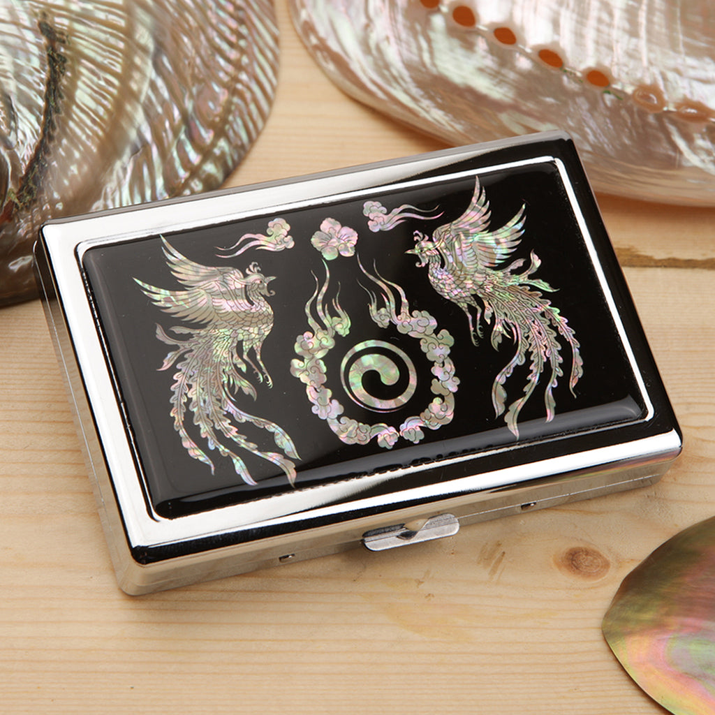 Mother of Pearl Phoenix Cigarette Case for 100S King Size - Credit Card Cash Wallet